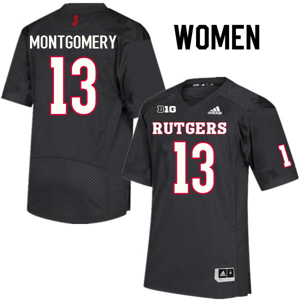 Women #13 Nasir Montgomery Rutgers Scarlet Knights College Football Jerseys Sale-Black